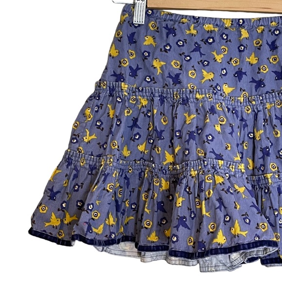 Mini Boden Corduroy Tiered Layered A Line Skirt Size 4 - 5 Birds and Floral - Picture 3 of 9